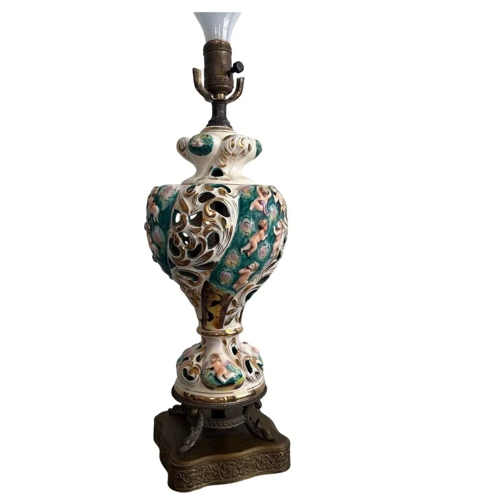 Vintage‎ 30's Italian Capodimonte Pierced Porcelain Cherub Angel 27